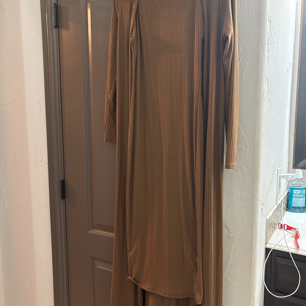 Ribbed Long Sleeve Maxi Dress - Camel